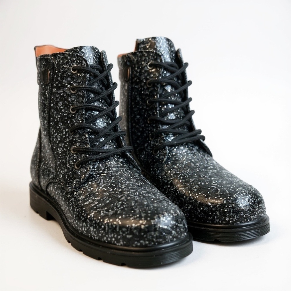 FABKIDS Girls Glitter Combat Boots Black Sparkle Size 5/UK 4/EU 37